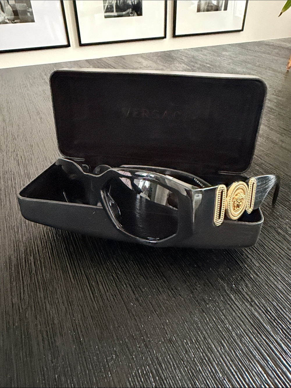 Authentic Versace Black Sunglasses with Gold Medusa Detail with Case and Papers